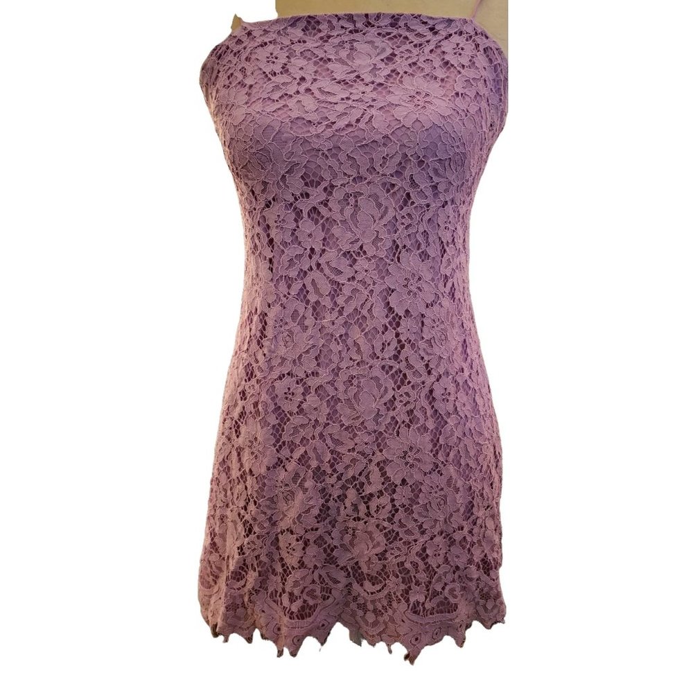 Mi Ami Crochet Lace Spaghetti Straps Mini Dress Pink Womens Small‎